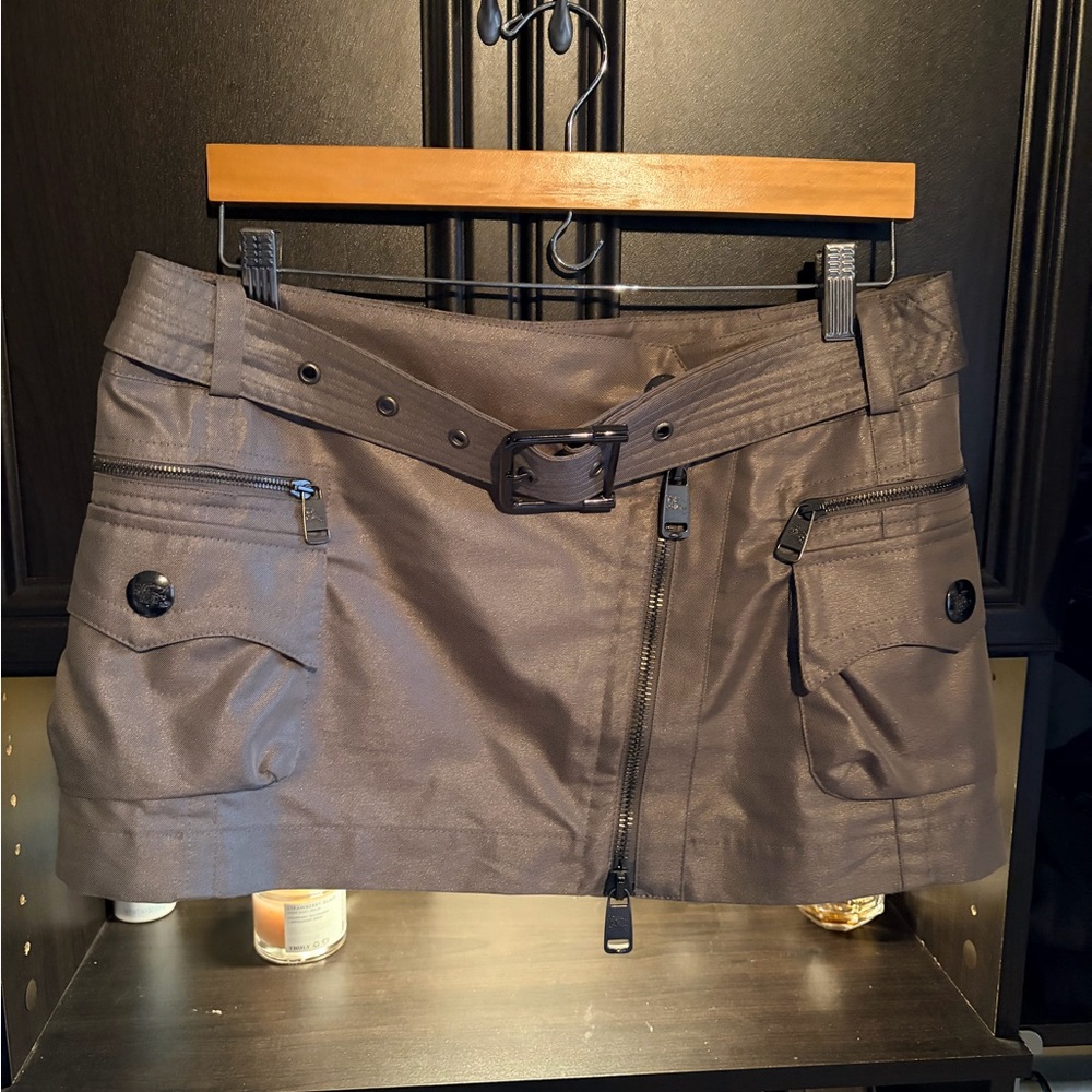 Like New Burberry Gunmetal/Bronze-ish Mini Skirt with Button and Zipper Detail